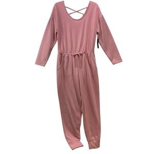 NEW NO‎ Boundaries Junior's Pink Long Sleeve Jumpsuit Size Large 11-13 NWT soft